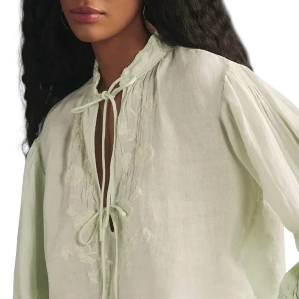 Anthropologie Mint Green Embroidered Blouse